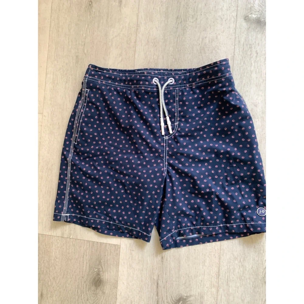 Johnnie-O Boys Navy Blue Pink Palm Tree Print‎ Swim Trunks Board Shorts Size 14